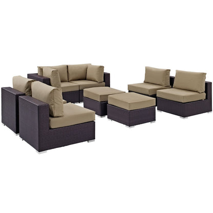 Convene Eight PCS Outdoor Patio Sectional Set, Brown, Rattan 10633