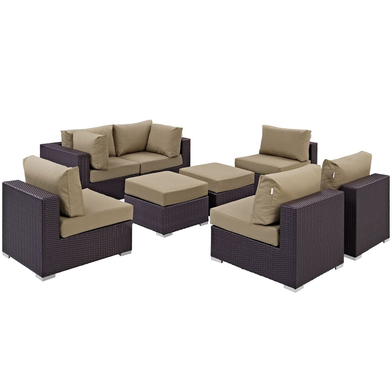 Convene Eight PCS Outdoor Patio Sectional Set, Brown, Rattan 10633