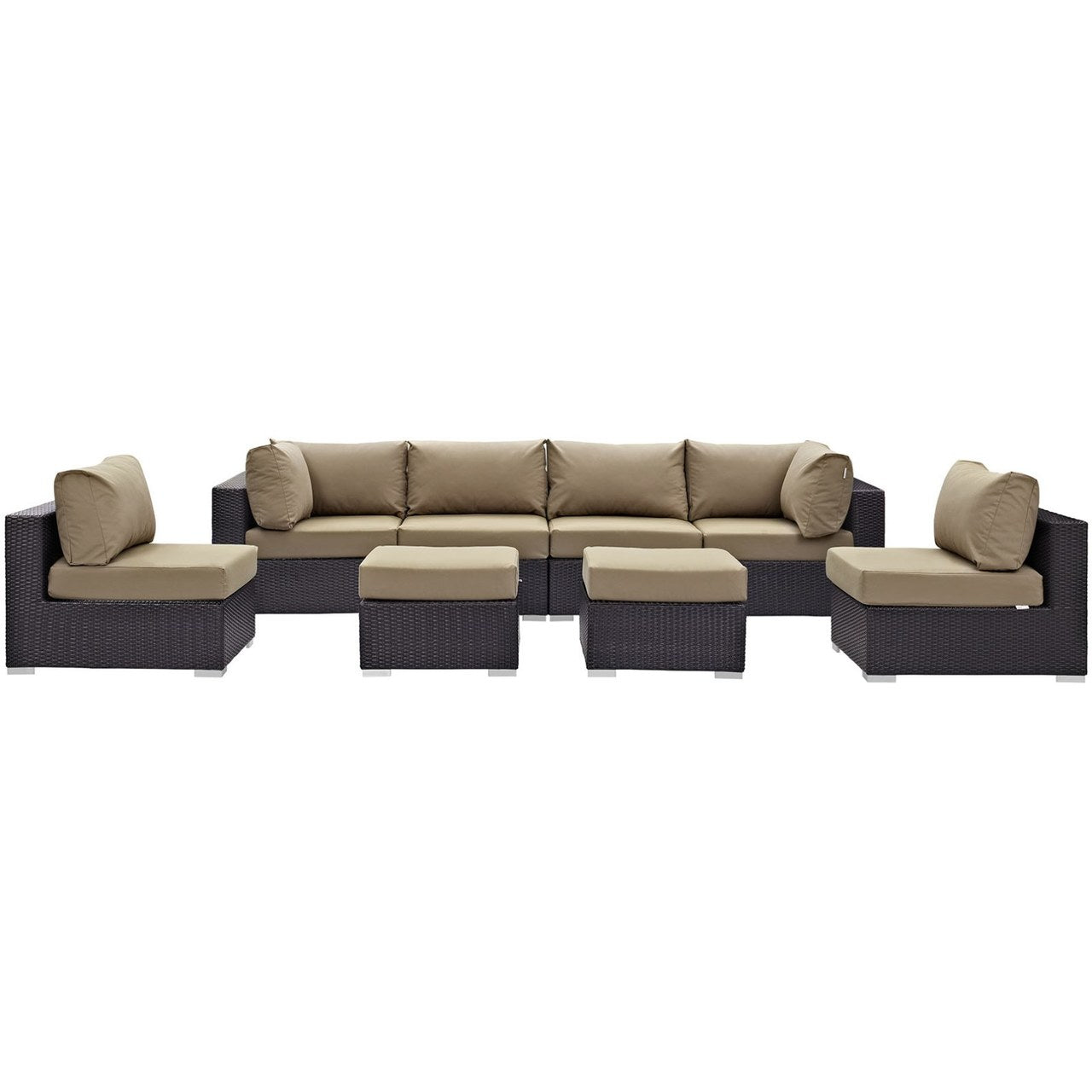 Convene Eight PCS Outdoor Patio Sectional Set, Brown, Rattan 10633
