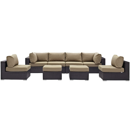 Convene Eight PCS Outdoor Patio Sectional Set, Brown, Rattan 10633