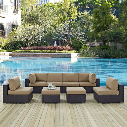 Convene Eight PCS Outdoor Patio Sectional Set, Brown, Rattan 10633
