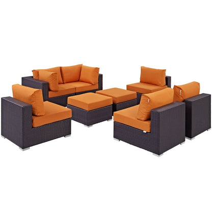 Convene Eight PCS Outdoor Patio Sectional Set, Orange, Rattan 10634