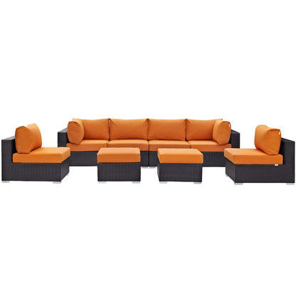Convene Eight PCS Outdoor Patio Sectional Set, Orange, Rattan 10634