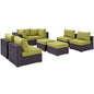 Convene Eight PCS Outdoor Patio Sectional Set, Green, Rattan 10635