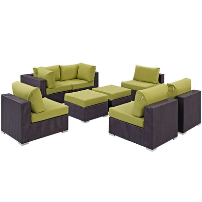Convene Eight PCS Outdoor Patio Sectional Set, Green, Rattan 10635