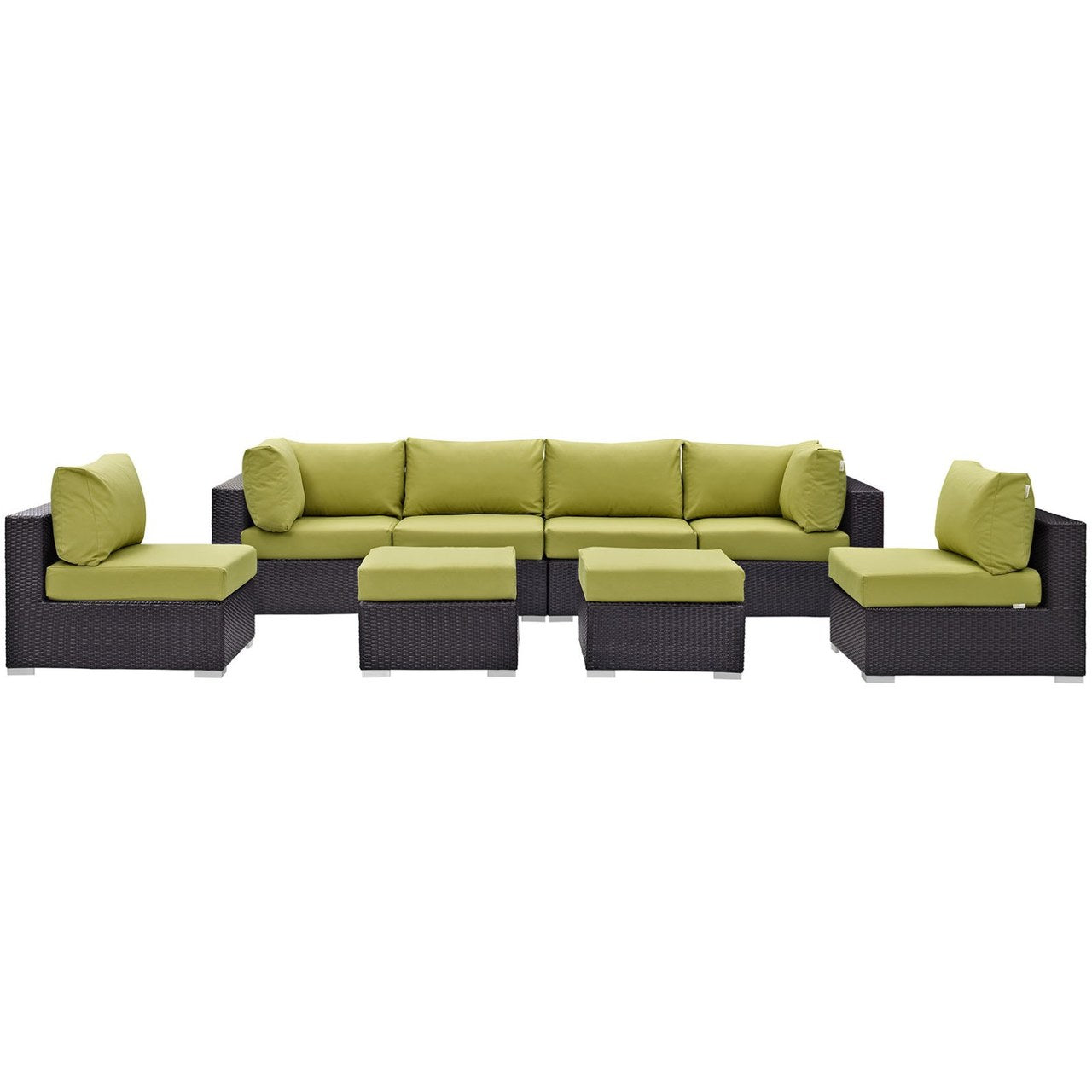 Convene Eight PCS Outdoor Patio Sectional Set, Green, Rattan 10635