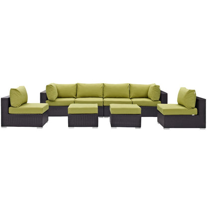 Convene Eight PCS Outdoor Patio Sectional Set, Green, Rattan 10635