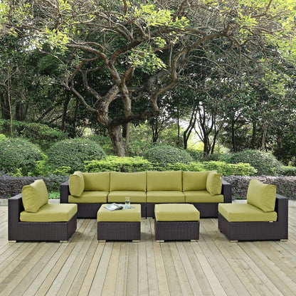 Convene Eight PCS Outdoor Patio Sectional Set, Green, Rattan 10635