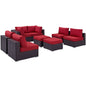 Convene Eight PCS Outdoor Patio Sectional Set, Red, Rattan 10636