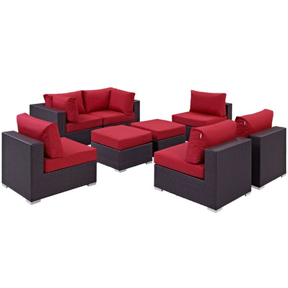 Convene Eight PCS Outdoor Patio Sectional Set, Red, Rattan 10636