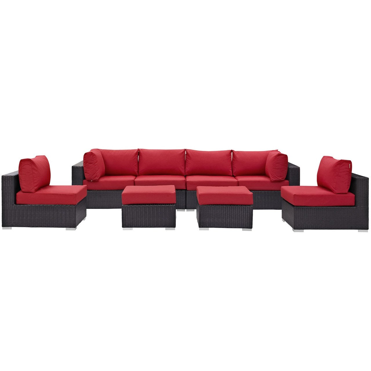 Convene Eight PCS Outdoor Patio Sectional Set, Red, Rattan 10636