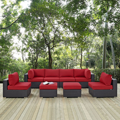 Convene Eight PCS Outdoor Patio Sectional Set, Red, Rattan 10636