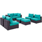 Convene Eight PCS Outdoor Patio Sectional Set, Blue, Rattan 10637