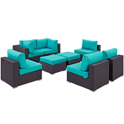 Convene Eight PCS Outdoor Patio Sectional Set, Blue, Rattan 10637