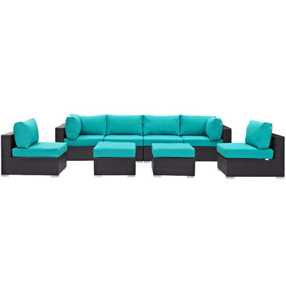 Convene Eight PCS Outdoor Patio Sectional Set, Blue, Rattan 10637