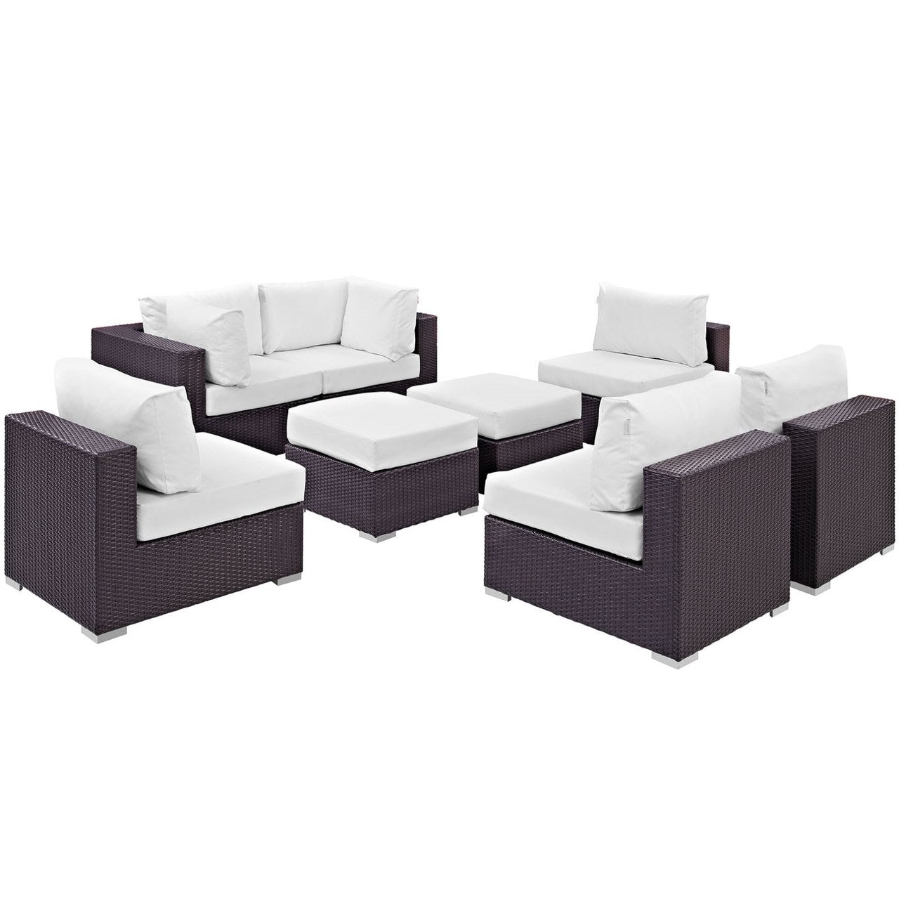 Convene Eight PCS Outdoor Patio Sectional Set, White, Rattan 10638