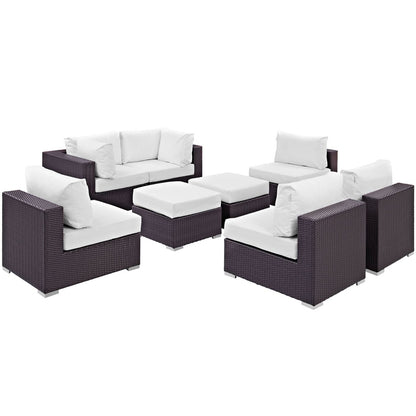 Convene Eight PCS Outdoor Patio Sectional Set, White, Rattan 10638