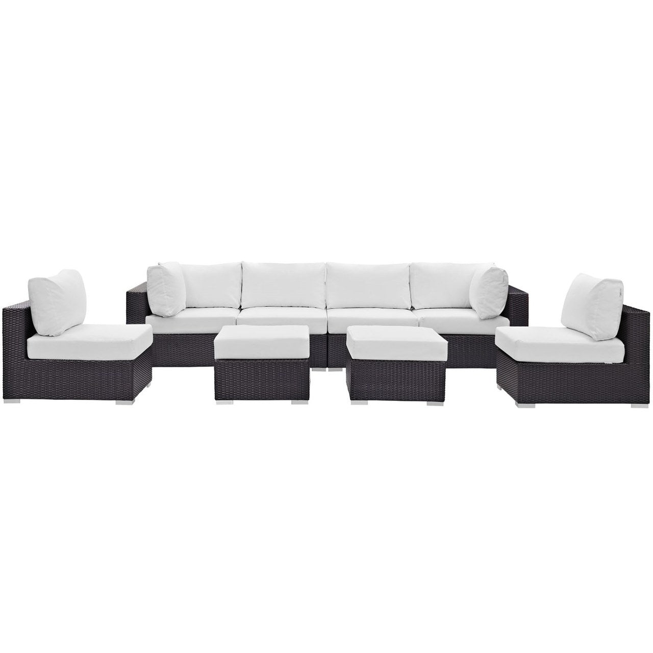 Convene Eight PCS Outdoor Patio Sectional Set, White, Rattan 10638