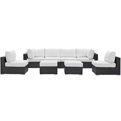Convene Eight PCS Outdoor Patio Sectional Set, White, Rattan 10638