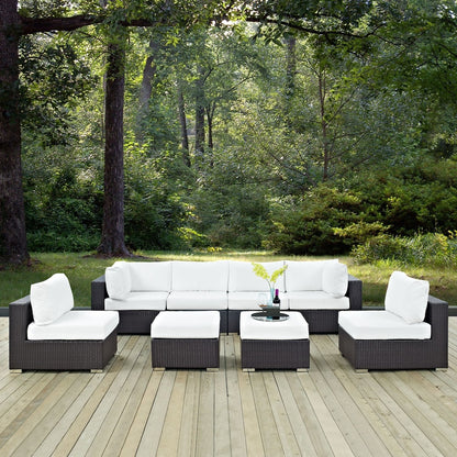 Convene Eight PCS Outdoor Patio Sectional Set, White, Rattan 10638