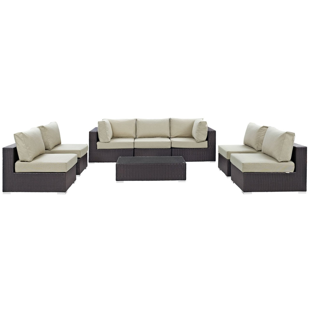 Convene Eight PCS Outdoor Patio Sectional Set, Beige, Rattan 10639