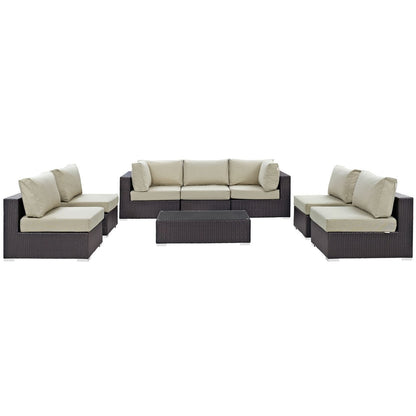 Convene Eight PCS Outdoor Patio Sectional Set, Beige, Rattan 10639