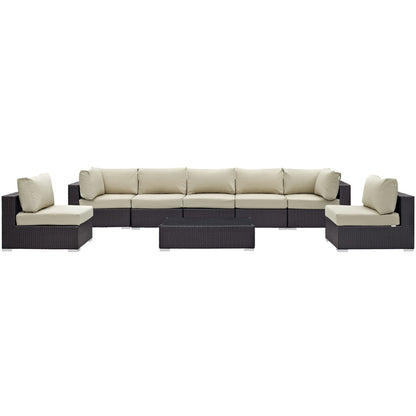 Convene Eight PCS Outdoor Patio Sectional Set, Beige, Rattan 10639