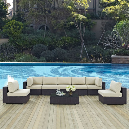 Convene Eight PCS Outdoor Patio Sectional Set, Beige, Rattan 10639