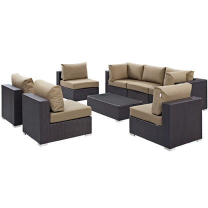 Convene Eight PCS Outdoor Patio Sectional Set, Brown, Rattan 10640
