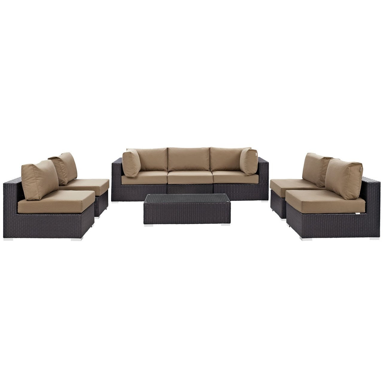 Convene Eight PCS Outdoor Patio Sectional Set, Brown, Rattan 10640