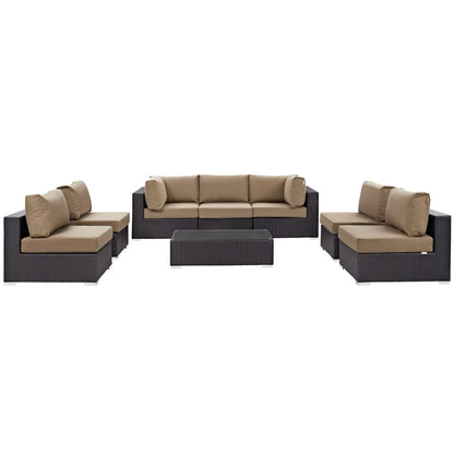 Convene Eight PCS Outdoor Patio Sectional Set, Brown, Rattan 10640