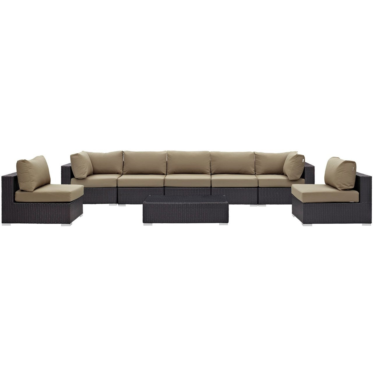 Convene Eight PCS Outdoor Patio Sectional Set, Brown, Rattan 10640