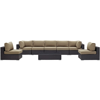 Convene Eight PCS Outdoor Patio Sectional Set, Brown, Rattan 10640
