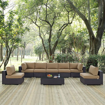 Convene Eight PCS Outdoor Patio Sectional Set, Brown, Rattan 10640