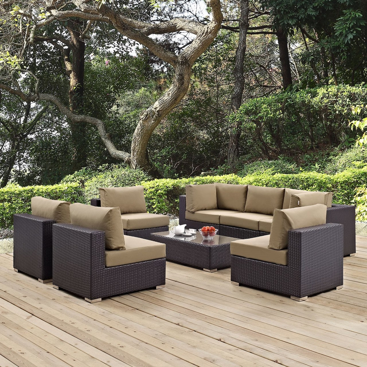 Convene Eight PCS Outdoor Patio Sectional Set, Brown, Rattan 10640
