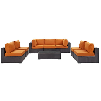 Convene Eight PCS Outdoor Patio Sectional Set, Orange, Rattan 10641