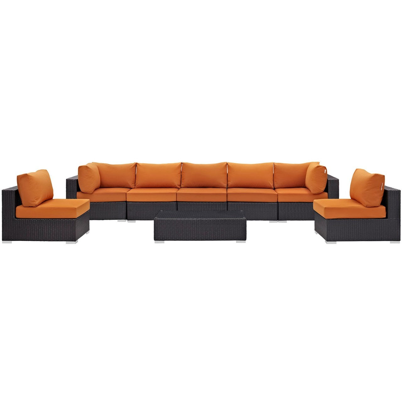 Convene Eight PCS Outdoor Patio Sectional Set, Orange, Rattan 10641