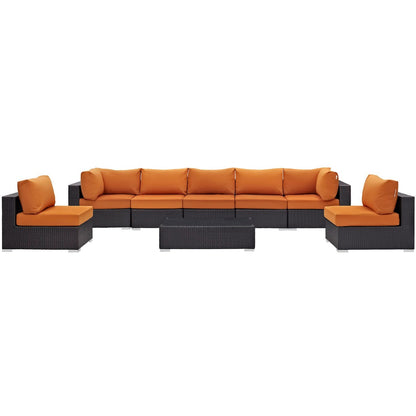 Convene Eight PCS Outdoor Patio Sectional Set, Orange, Rattan 10641