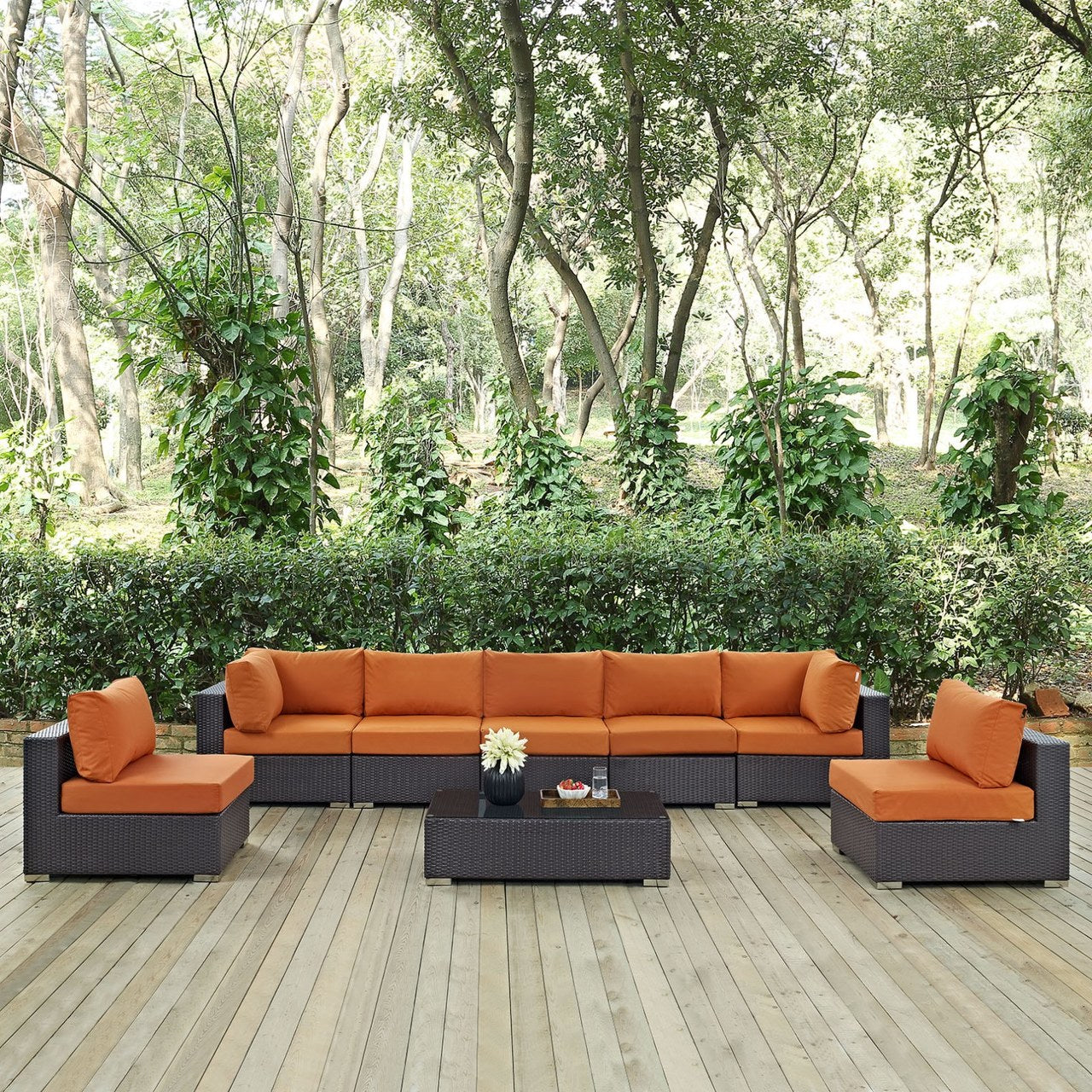 Convene Eight PCS Outdoor Patio Sectional Set, Orange, Rattan 10641