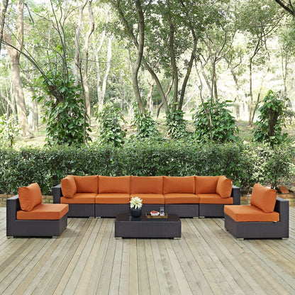 Convene Eight PCS Outdoor Patio Sectional Set, Orange, Rattan 10641