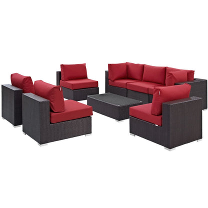 Convene Eight PCS Outdoor Patio Sectional Set, Red, Rattan 10643