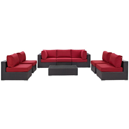 Convene Eight PCS Outdoor Patio Sectional Set, Red, Rattan 10643