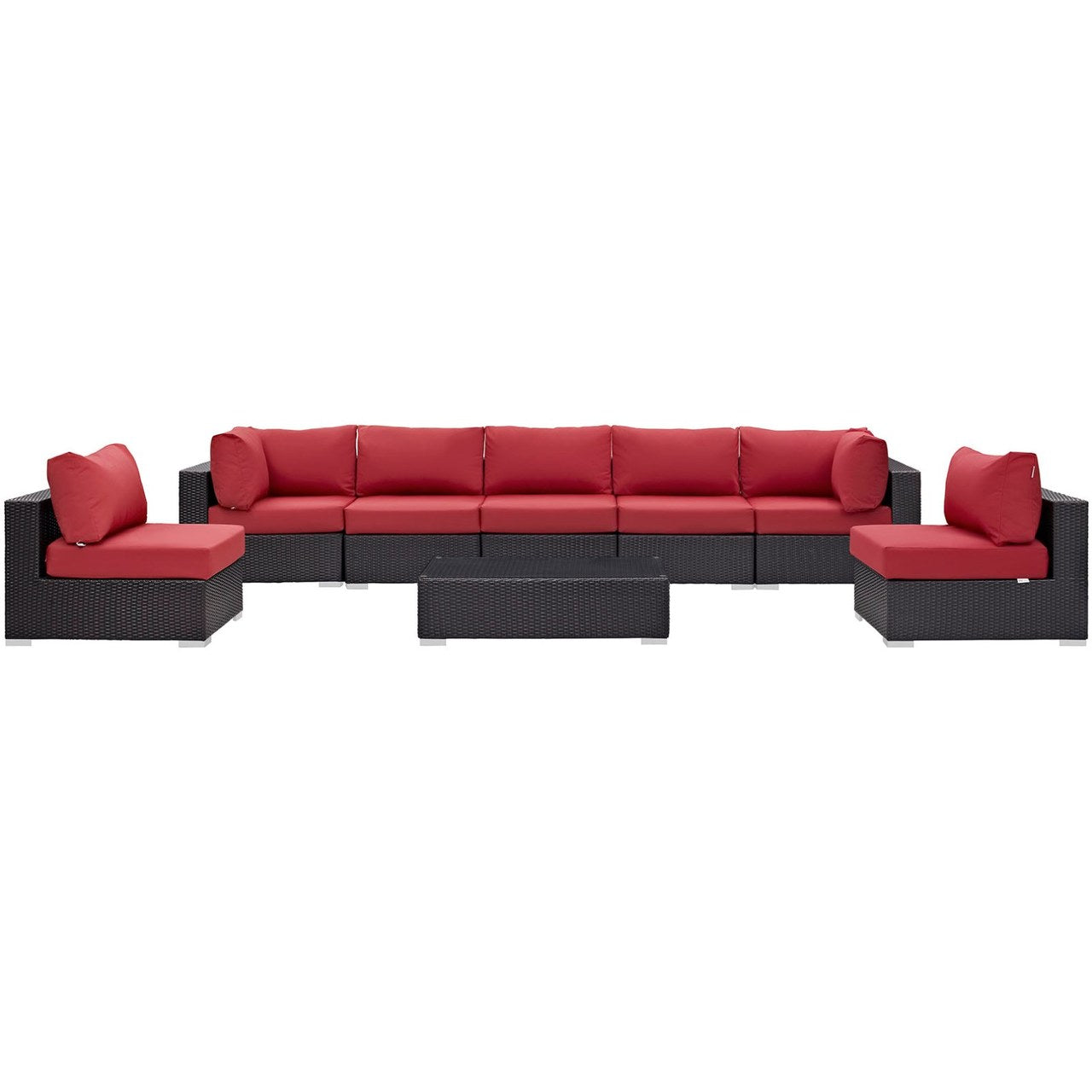 Convene Eight PCS Outdoor Patio Sectional Set, Red, Rattan 10643