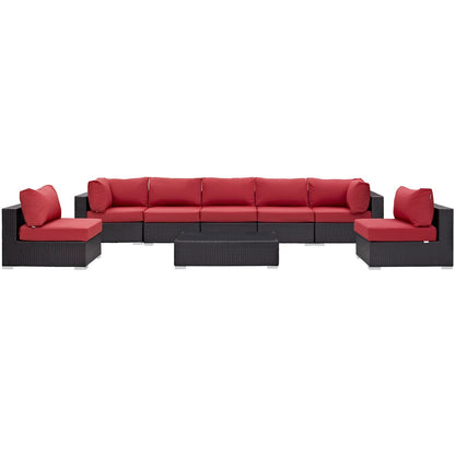 Convene Eight PCS Outdoor Patio Sectional Set, Red, Rattan 10643