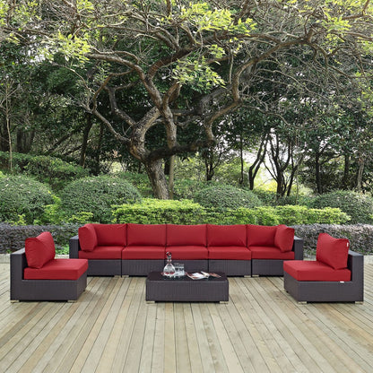 Convene Eight PCS Outdoor Patio Sectional Set, Red, Rattan 10643