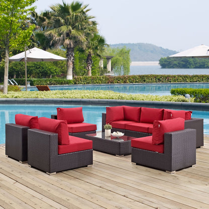 Convene Eight PCS Outdoor Patio Sectional Set, Red, Rattan 10643
