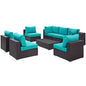 Convene Eight PCS Outdoor Patio Sectional Set, Blue, Rattan 10644