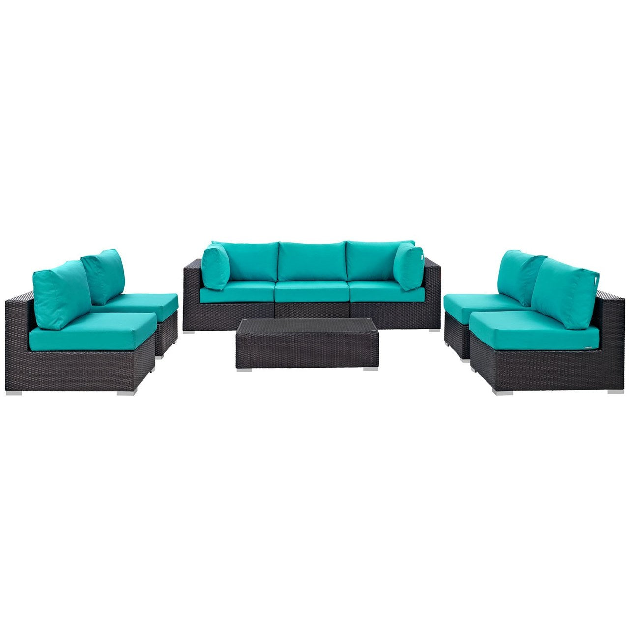 Convene Eight PCS Outdoor Patio Sectional Set, Blue, Rattan 10644