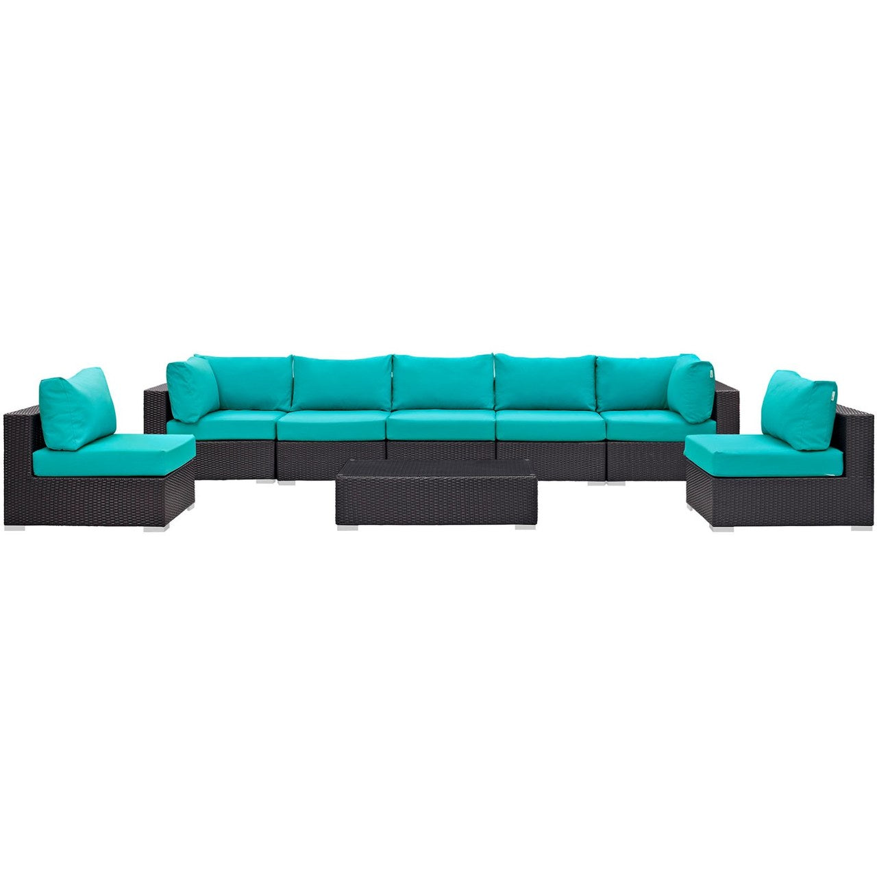 Convene Eight PCS Outdoor Patio Sectional Set, Blue, Rattan 10644