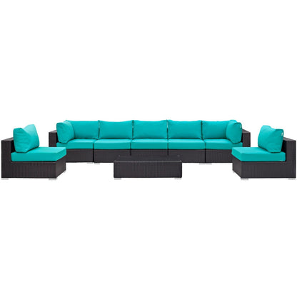Convene Eight PCS Outdoor Patio Sectional Set, Blue, Rattan 10644
